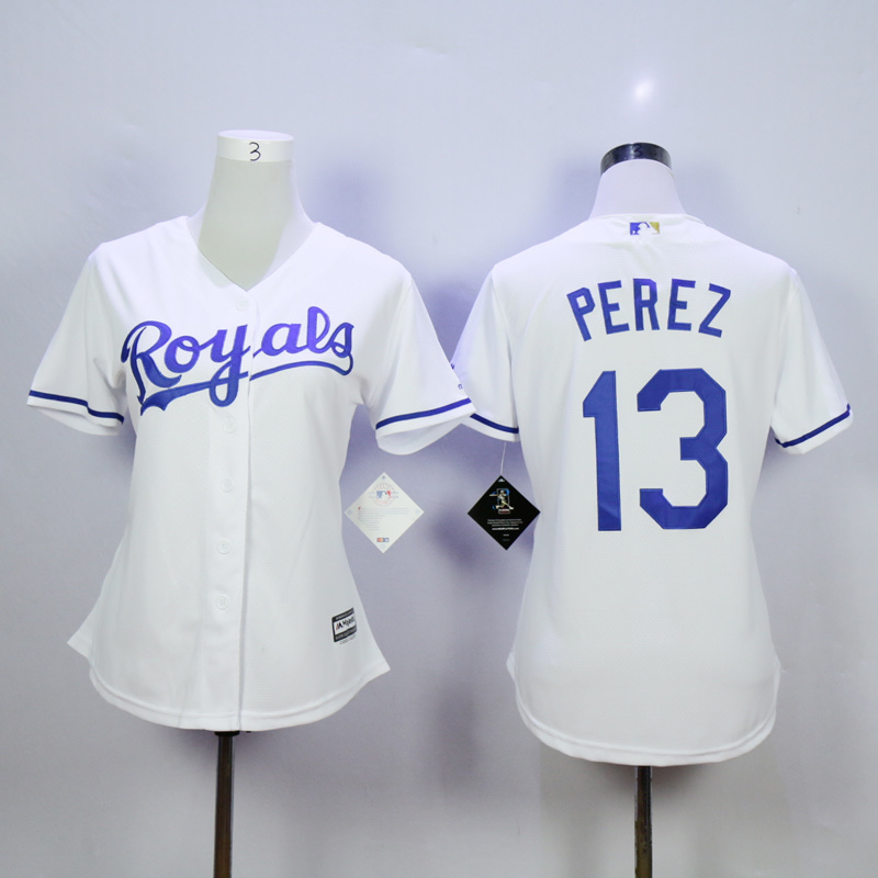 Women Kansas City Royals 13 Perez White MLB Jerseys